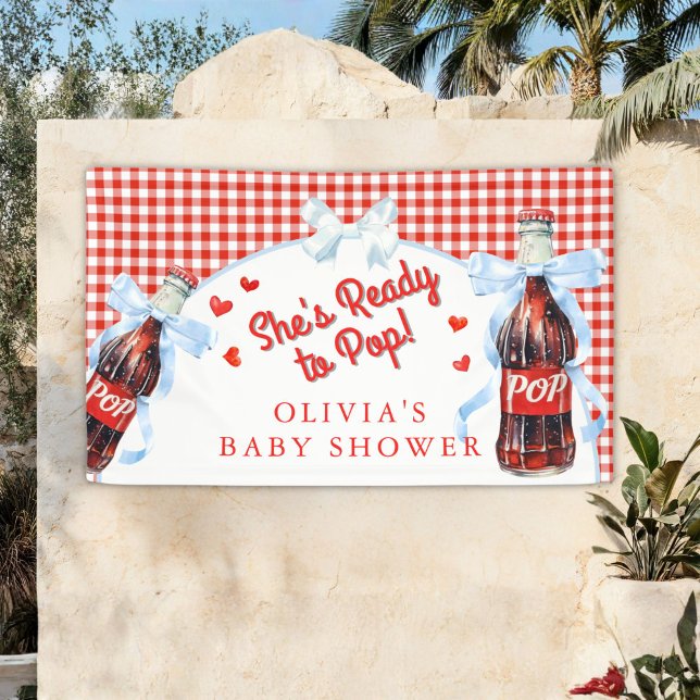 Lona Red & Blue She's Ready to Pop Baby Shower  (She's Ready to pop Baby Shower Banner )
