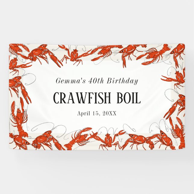 Lona Red Crawfish Boil Seafood Cumpleaños Party (Horizontal)