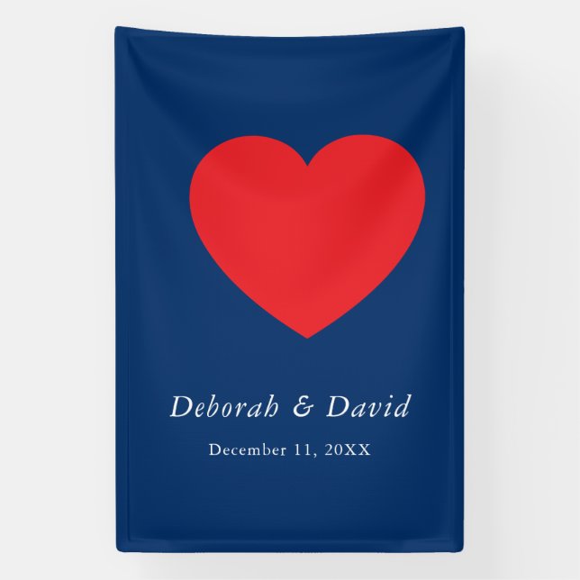 Lona Red Heart Blue Modern Minimalist Wedding (Vertical)
