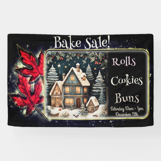 Lona Red navidad deja a Snowy Village Bake Sale (Horizontal)
