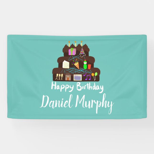 Lona Red neuronal de cumpleaños friki (Horizontal)