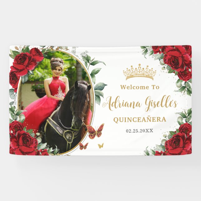 Lona Red Roses Floral Butterflies Quinceanera Photo 15 (Horizontal)