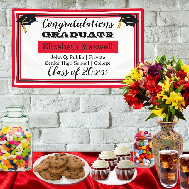Lona Red | White Congratulations Graduate Graduation (Subido por el creador)