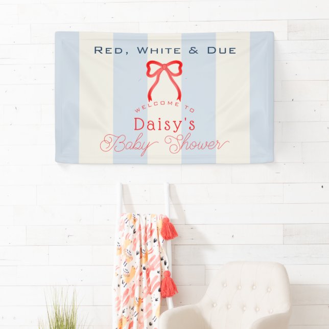 Lona Red White & Due Blue Bow Stripes Boy Baby Shower (In situ)