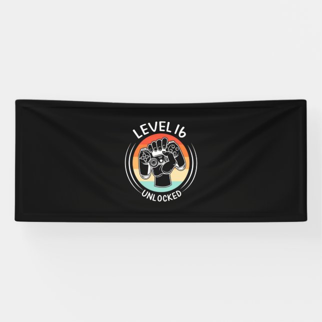 Lona Regalo de cumpleaños | Nivel 16 Cumpleaños Desbloq (Horizontal)