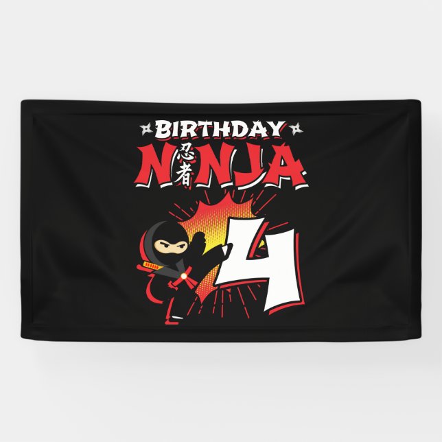 Lona Regalo de fiesta de cumpleaños Ninja para niños de (Horizontal)