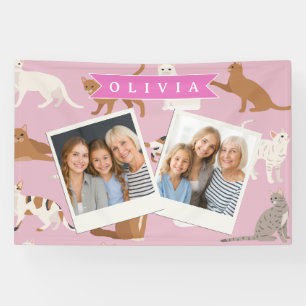 Lona Regalo Personalizado de Patrón de Gato Rosa Lindo 