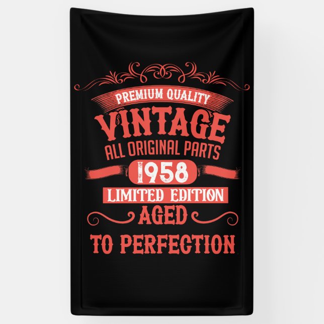Lona Regalos de cumpleaños vintage personalizados rojos (Vertical)
