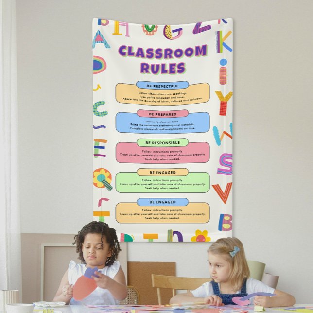 Lona Reglas de clase de personalizado colorido profesor (Custom Colorful Teacher's Classroom Rules Banner)