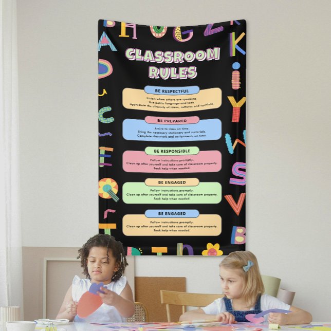 Lona Reglas de clase de personalizado colorido profesor (Custom Colorful Teacher's Classroom Rules Banner)