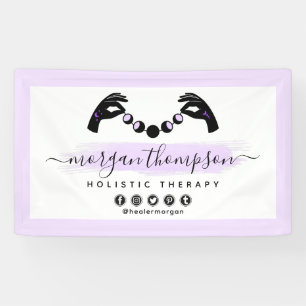 Lona Reiki metafísico de manos y lunas minimalistas