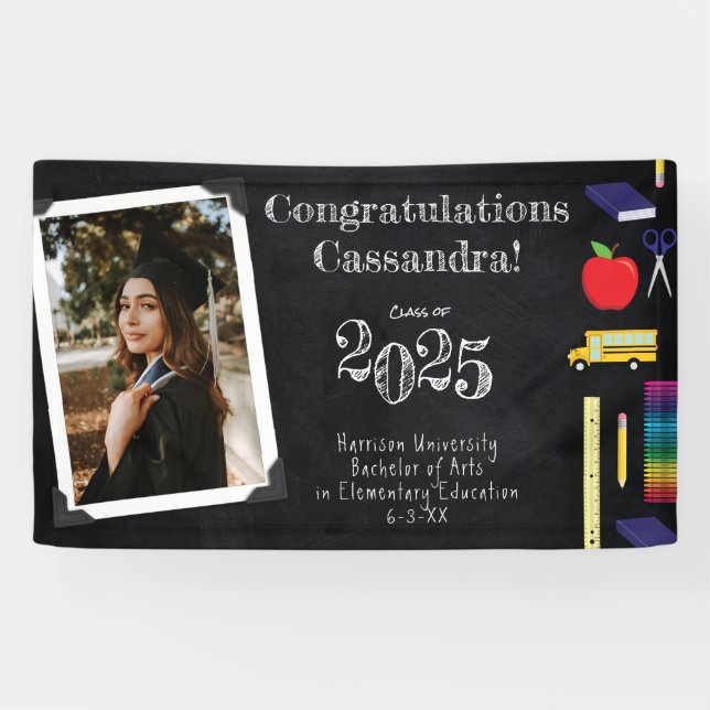 Lona Retrato de graduación del Chalkboard Education (Horizontal)