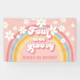 Lona Retro Arcoíris Por Siempre Groovy Cumpleaños 4