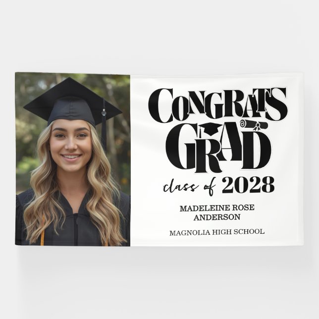 Lona Retro Class of Congrats Graduation Black  (Horizontal)