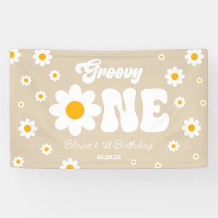 Lona Retro Daisy Flower Groovy Primer Fiesta de cumplea