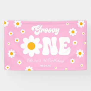 Lona Retro Daisy Flower Groovy Primer Fiesta de cumplea