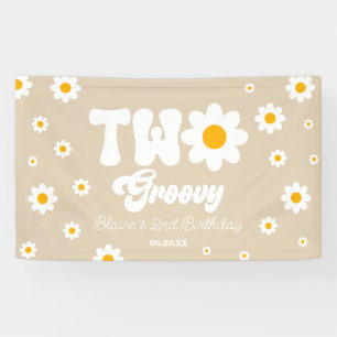 Lona Retro Daisy Flower Two Groovy 2º Fiesta de cumplea