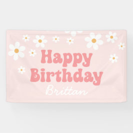 Lona Retro Daisy Rosa Feliz Cumpleaños
