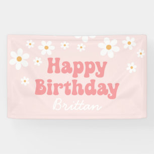 Lona Retro Daisy Rosa Feliz Cumpleaños