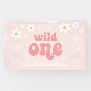 Lona Retro Daisy Rosa Wild One Cumpleaños 1
