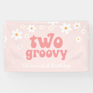 Lona Retro Daisy Two Groovy Rosa Floral 2º Cumpleaños