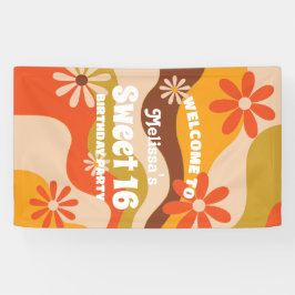 Lona Retro Groovy Hippie Flower Sweet 16 Cumpleaños