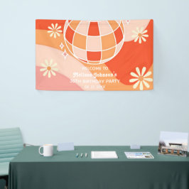 Lona Retro Groovy Wave Disco Ball Daisy Pink Birday