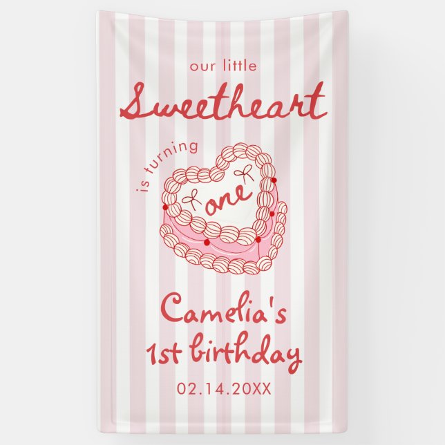 Lona Retro Hand Drawn Valentine Girl First Birthday (Vertical)
