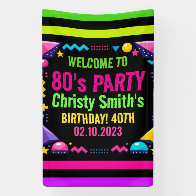 Lona Retro Neon 80s Birthday Adult Party (Vertical)