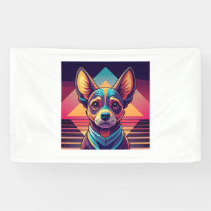 Lona Retro Neon Chihuahua - Vibrante Synthwave Dog Art