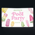 Lona Retro Popsicle Birthday Pool Fiesta<br><div class="desc">¡Este es un cartel retro de Fiesta de la piscina de cumpleaños!</div>