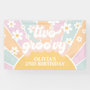 Lona Retro Sunshine Two Groovy Pastel Daisy Cumpleaños