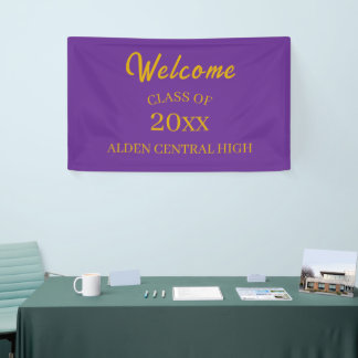 Lona Reunión de Clase Bienvenida Morado y Dorado