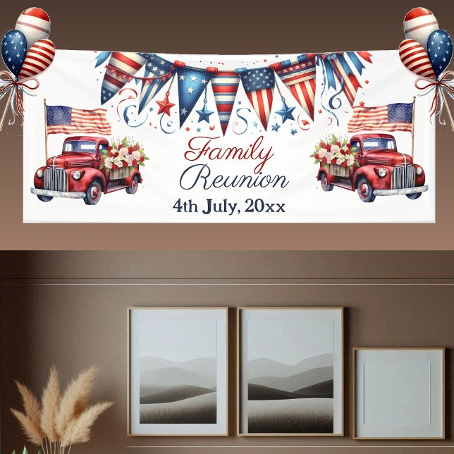 Lona Reunión de la Familia de Bandera Patriótica 4 de j (Patriotic Flag Family Reunion 4th July Bunting Banner)