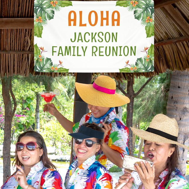Lona Reunión familiar Palm Luau acuarela tropical (Subido por el creador)