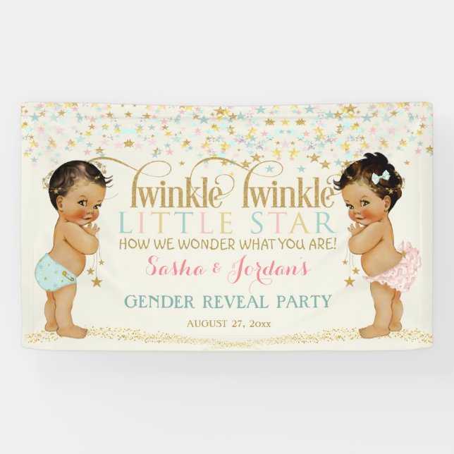 Lona Revelación de género de bebé Twinkle Little Star É (Horizontal)
