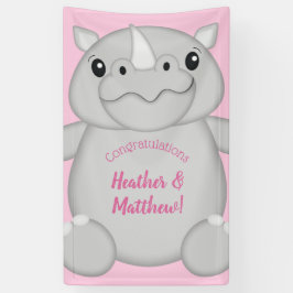 Lona Rhino Baby Shower Safari Chica rosado