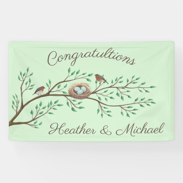 Lona Robin Birds Nest Eggs Spring Baby Shower (Horizontal)