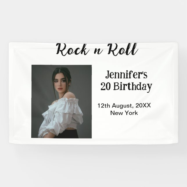 Lona Rock n roll 20 cumpleaños chica foto elegante mode (Horizontal)
