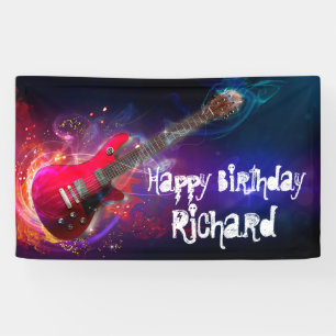 Lona Rock rojo cósmico y guitarra eléctrica rodante