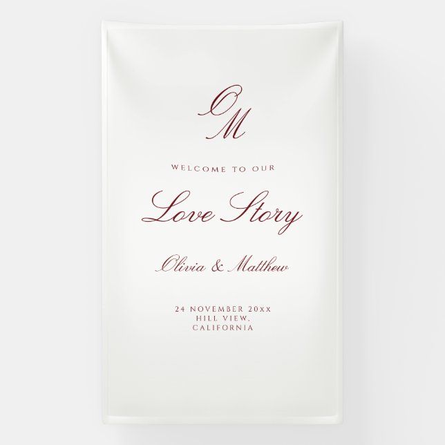 Lona Rojo Burgundy Romántico Bienvenida Boda  (Vertical)
