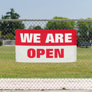 Lona Rojo estamos abiertos el cartel comercial de plant