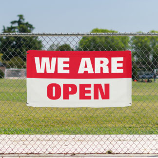 Lona Rojo estamos abiertos el cartel comercial de plant