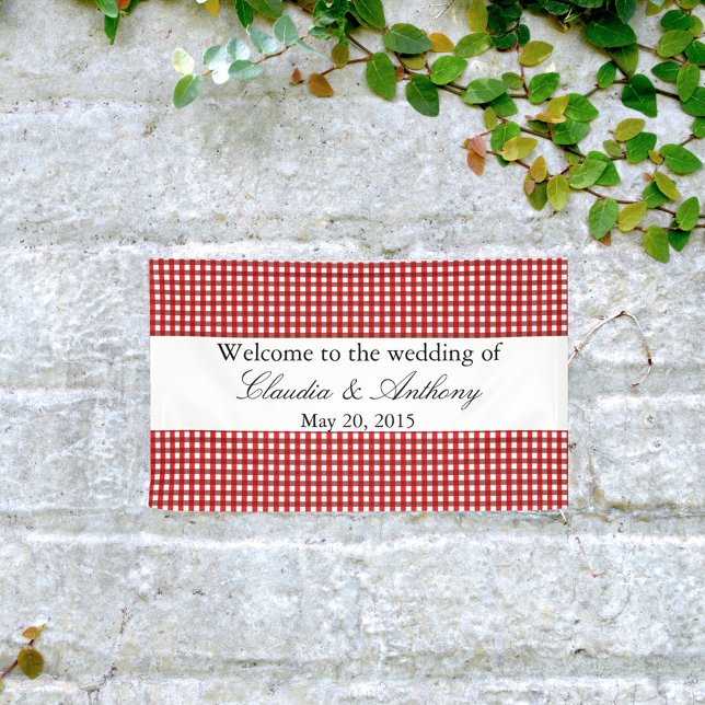 Lona Rojo y blanco Gingham Pattern Barbeque Boda (Subido por el creador)
