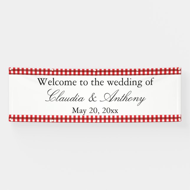 Lona Rojo y blanco Gingham Pattern Barbeque Boda (Horizontal)