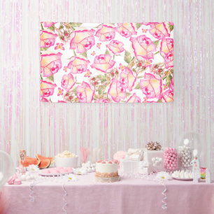 Lona Romántico blanco rosa amarillo floral de verano ro