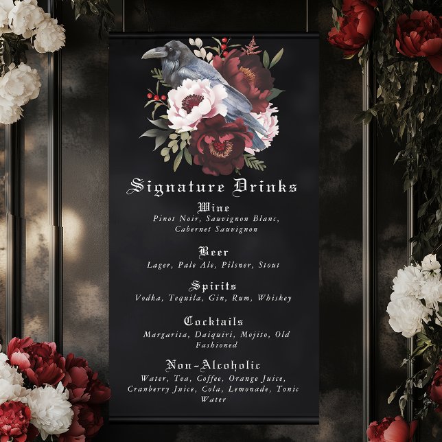 Lona Romántico Boda Raven Gótico Menú de bebidas Bar (Subido por el creador)