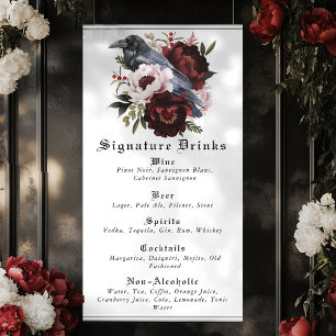 Lona Romántico Boda Raven Gótico Menú de bebidas Bar