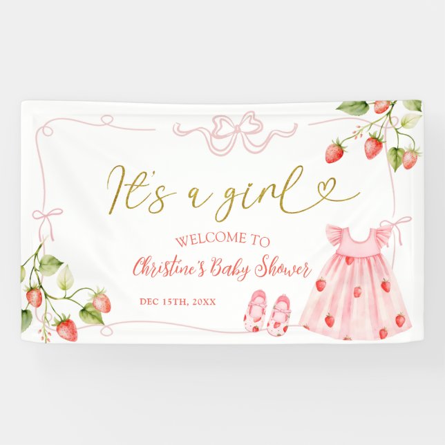 Lona Ropa de bebé Pink Coquette Banner grande de bayas (Horizontal)