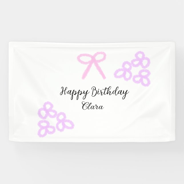 Lona Ropa rosa morado floral pastel feliz cumpleaños (Horizontal)